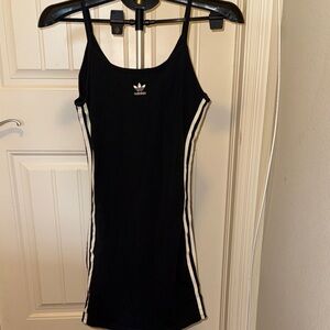 Adidas Black Cotton Stretch Bodycon Dress with White Classic Stripe - size small